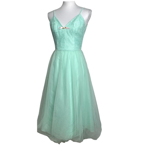 Davids Bridal Fairy Princess Dress Mint Green Chantilly Lace Tulle Fit & Flare - Picture 2 of 9